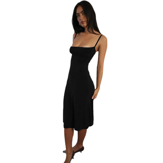 Damen Midi-Kleid mit schmalen Trägern und figurbetonender Passform EB