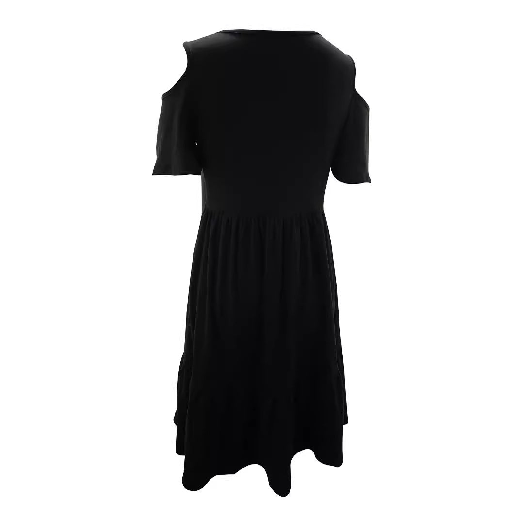 Damen lässiges Kleid mit kaltem Schulterdesign und voluminösem Rock EB