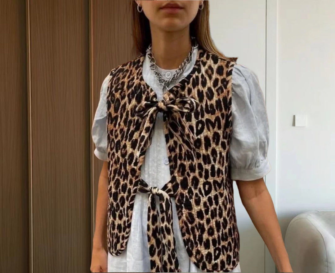 Damen modische Weste mit Schleifen-Design und Leo-Muster EB