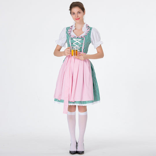 Damen nan karierter Dirndlkleid mit geraffter Schürze und geschnürter Miederfront EB