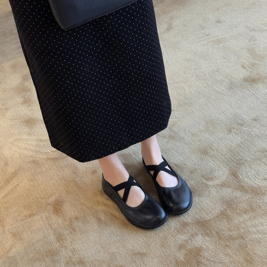 Damen Ballerinas mit elastischem Kreuzband und weicher Lederoberfläche EB