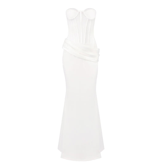 Damen Corsage-Langarmkleid mit elegantem Schnitt und fließendem Rock EB