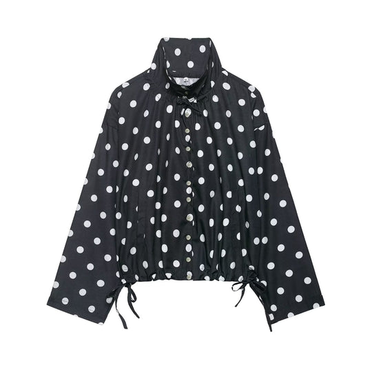 Damen nan leichte gepunktete Windbreaker-Jacke mit Tunnelzug und Stehkragen EB