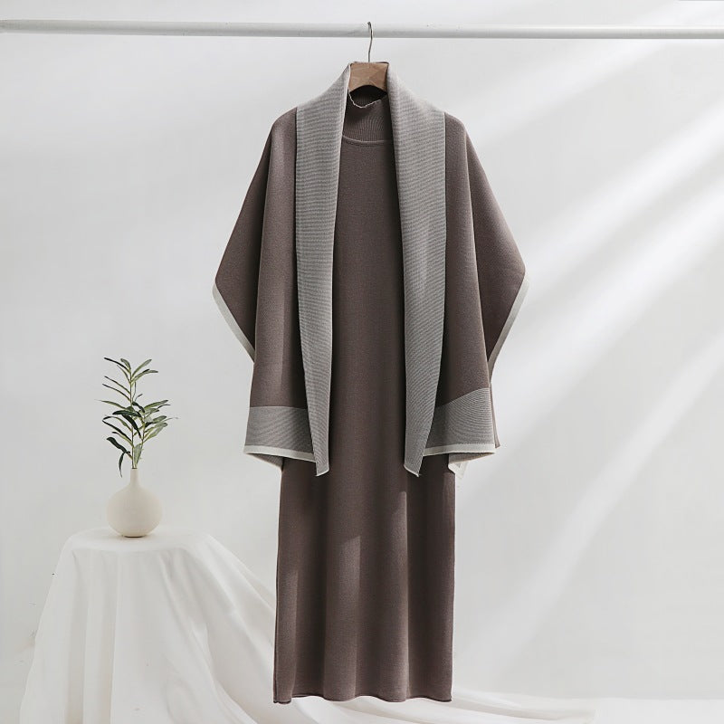 Damen Strickkleid mit drapierter Strickjacke EB