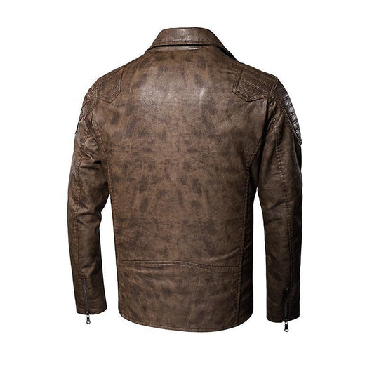 Herren Kunstleder-Bikerjacke mit asymmetrischem Reißverschluss Gürteldetail und gesteppter Schulterpartie EB