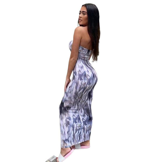 Damen Maxikleid mit modernem abstraktem Design und fließendem Schnitt EB