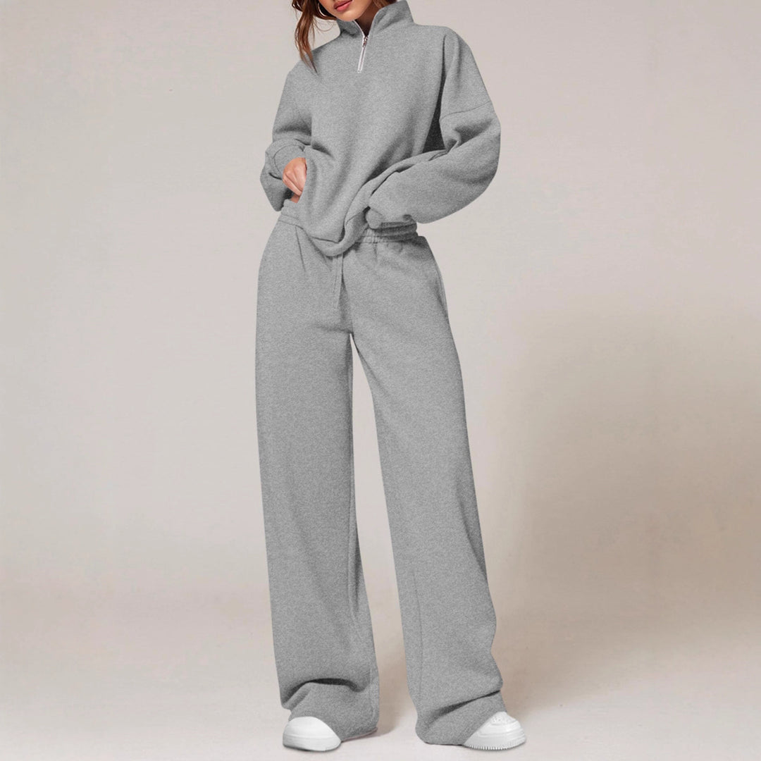 Damen nan oversized Jogginganzug mit Stehkragen halbem Reißverschluss und weitem Bein EB