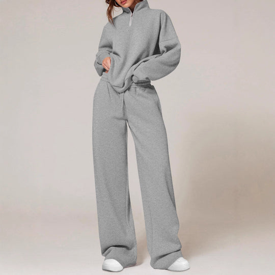 Damen nan oversized Jogginganzug mit Stehkragen halbem Reißverschluss und weitem Bein EB