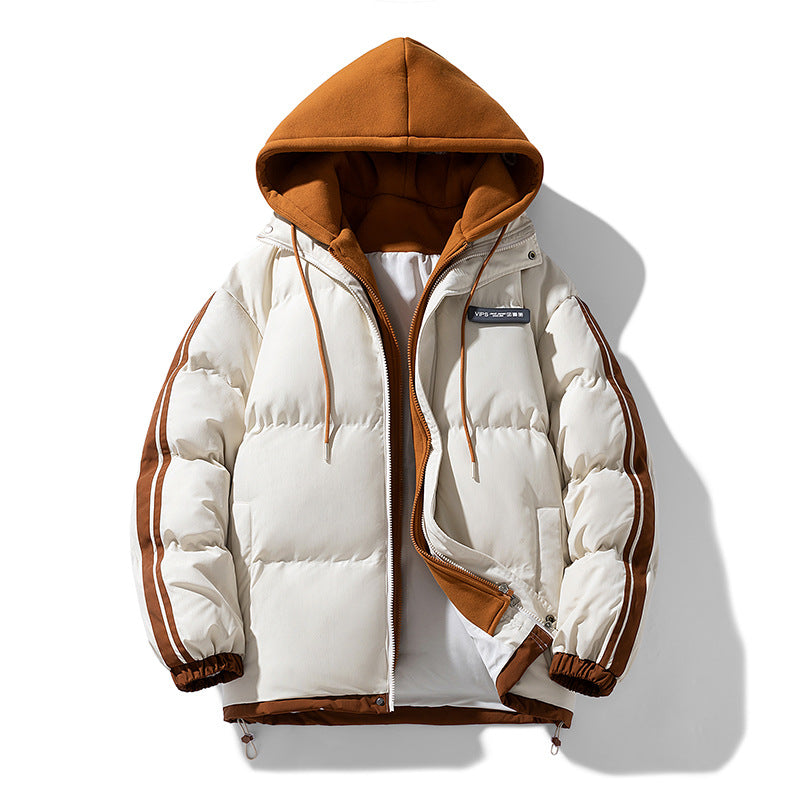 Herren wattierter Parka-Hybrid mit innenliegendem Hoodie, seitlichen Streifen und Zwei-Wege-Reißverschluss EB