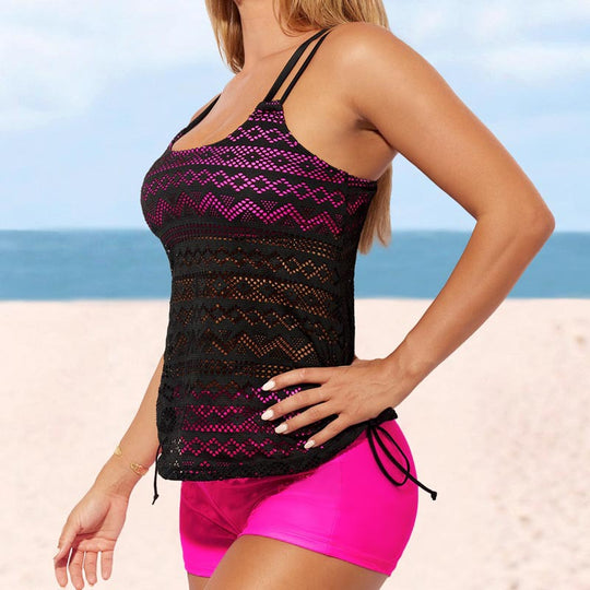 Damen Badekleid mit raffinierter Raffung und elegantem Spitzenmuster EB