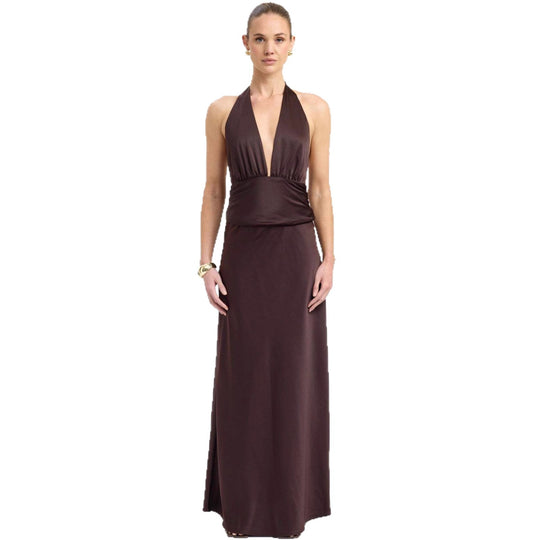 Damen Maxikleid mit tiefem V-Ausschnitt und raffinierter Drapierung EB