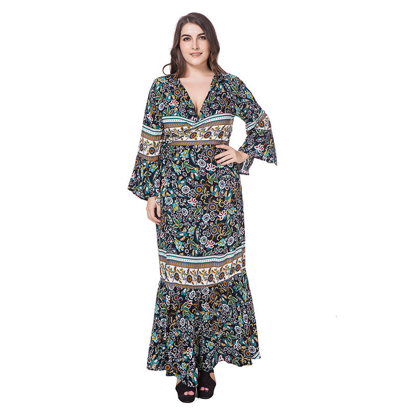 Damen Maxikleid mit kunstvollem floralen Design und leichten Rüschendetails EB