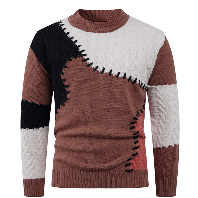 Herren Modischer Strickpullover mit kreativem Patchwork-Design EB