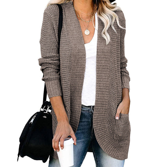 Damen legerer Strickmantel mit Taschen und offenen Front EB