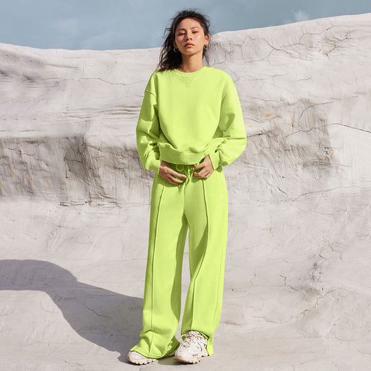 Damen nan Oversize-Sweatshirt und weite Loungehose Set mit Tunnelzug, dezenter Nahtführung und elastischen Bündchen EB