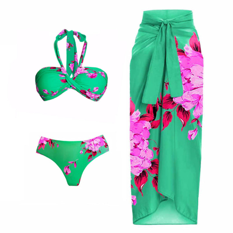 Damen Strand-Bikini-Set mit asymmetrischem Oberteil und elegantem Maxi-Rock EB