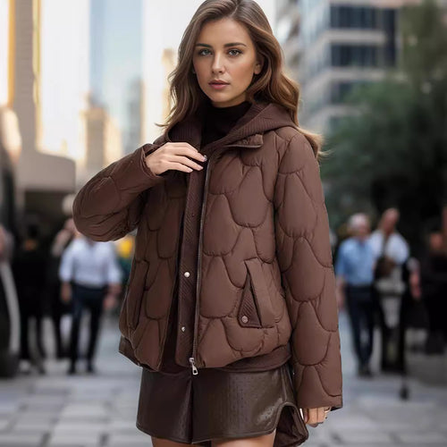 Damen modische gepolsterte Jacke mit abnehmbarer Kapuze und praktischen Taschen EB