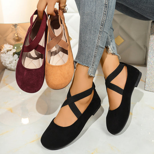 Damen Stylish Ballerinas mit elastischem Kreuzriemen und atmungsaktivem Obermaterial EB