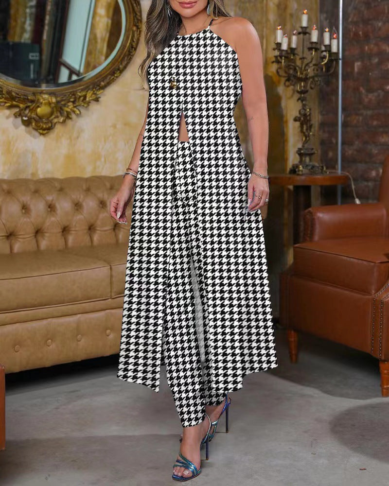 Damen Maxikleid mit schmeichelndem Schnitt und trendigem Hahnentrittmuster EB