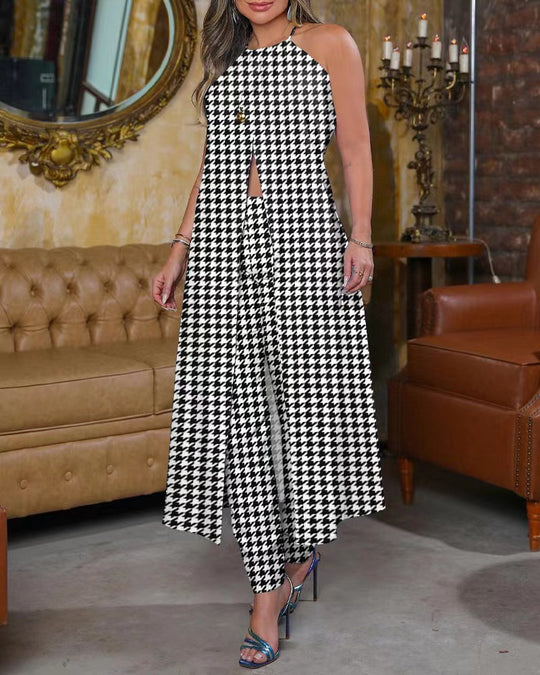 Damen Maxikleid mit schmeichelndem Schnitt und trendigem Hahnentrittmuster EB