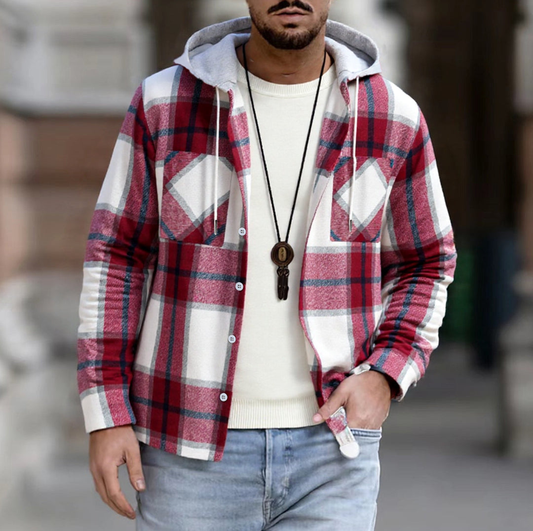 Herren Freizeitjacke mit Kapuze und Karomuster EB