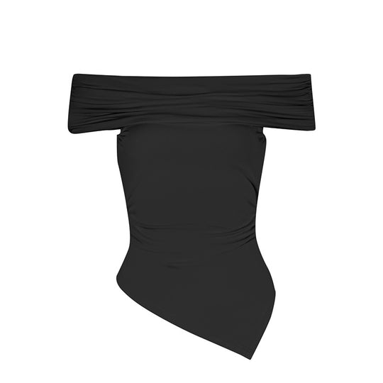 Damen Off-Shoulder Blusenshirt mit asymmetrischem Saum und Raffung EB
