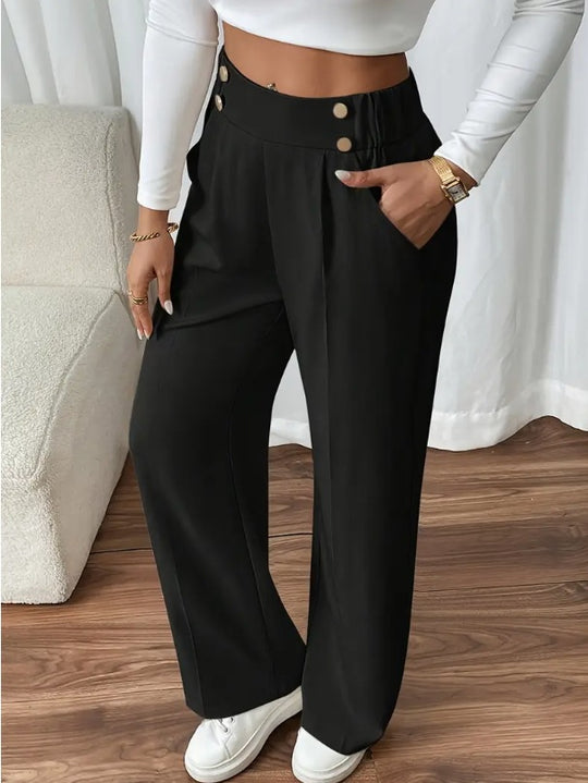 Damen Klassische weite Hose mit Knopfleiste und Taschen EB