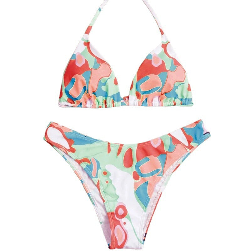 Damen Triangel-Bikini mit verspieltem Muster und verstellbaren Trägern EB