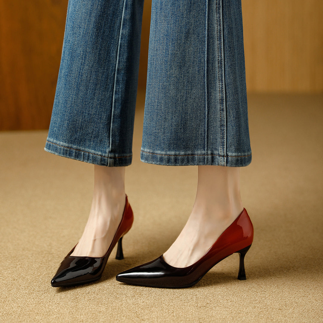 Damen trendige High Heels mit spitz zulaufender Silhouette und glänzender Oberfläche EB