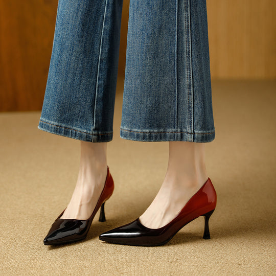 Damen trendige High Heels mit spitz zulaufender Silhouette und glänzender Oberfläche EB