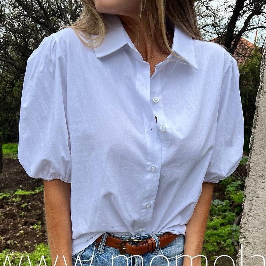 Damen Bluse mit Puffärmeln und klassischem Kragen EB