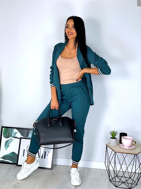 Damen nan sportlich-elegantes Blazer-Jogginghose Zweiteiler mit elastischem Bund und Bündchen EB