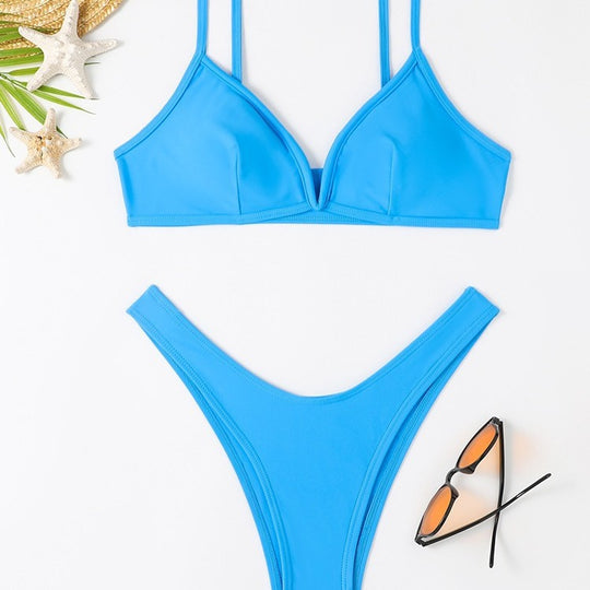 Damen Triangel-Bikini mit sexy tiefem Ausschnitt und hohem Beinausschnitt EB