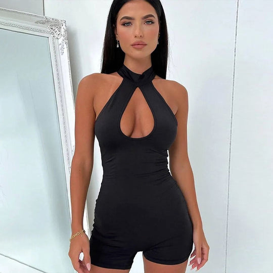 Damen Modischer Jumpsuit mit tiefem Ausschnitt und raffiniertem Schnitt EB