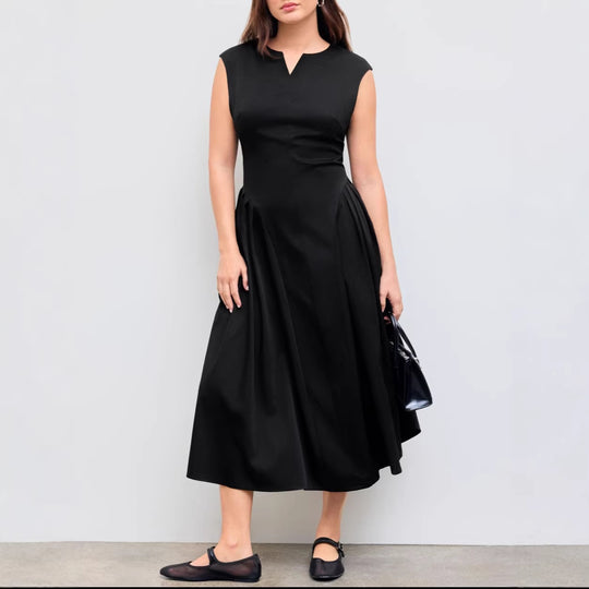 Damen elegantes Maxikleid mit voluminösen Falten und ärmellosem Design EB