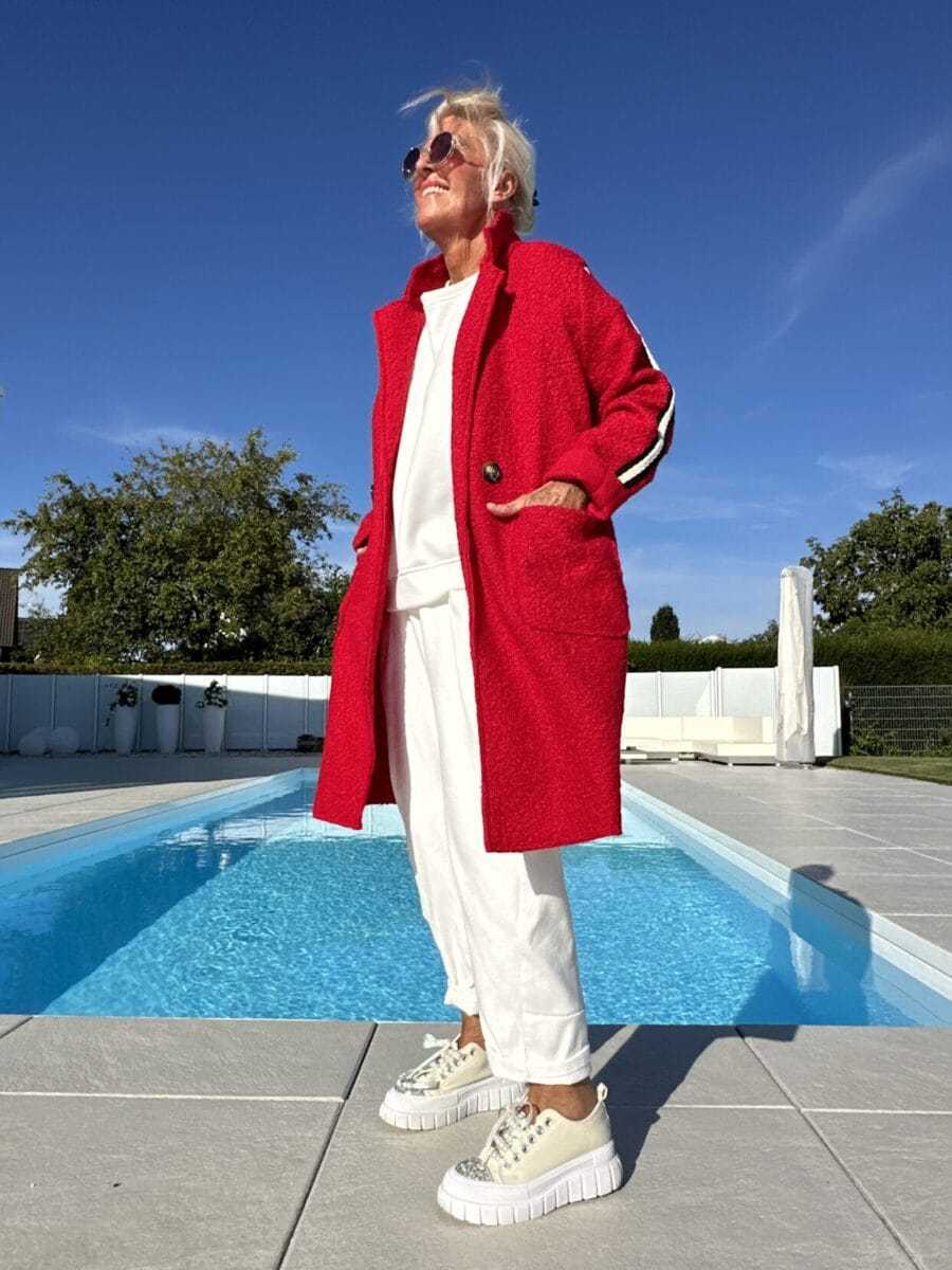 Damen Sportliche Longjacke mit praktischen Taschen und Streifenmotiv EB