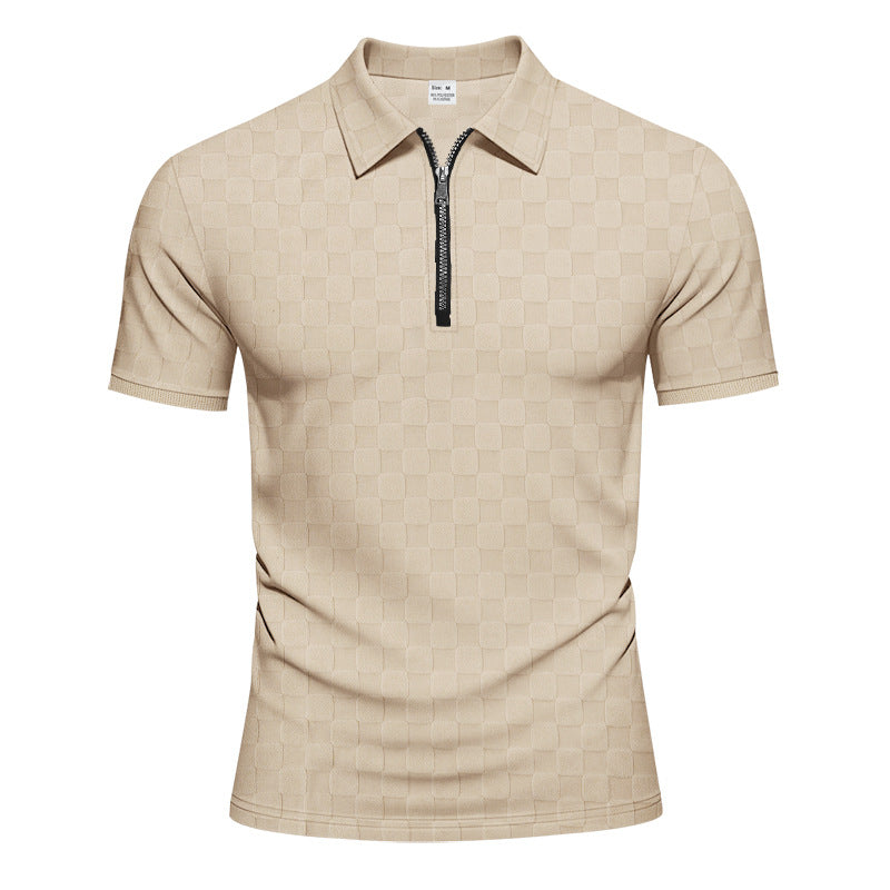 Herren Poloshirt mit halbem Reißverschluss und modernem Karomuster EB