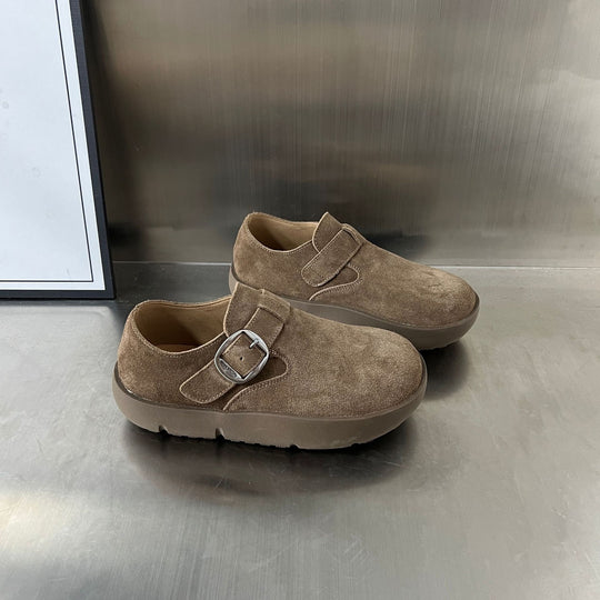 Damen Komfortable Wildleder-Clogs mit modischem Riemen und ergonomischem Fußbett EB
