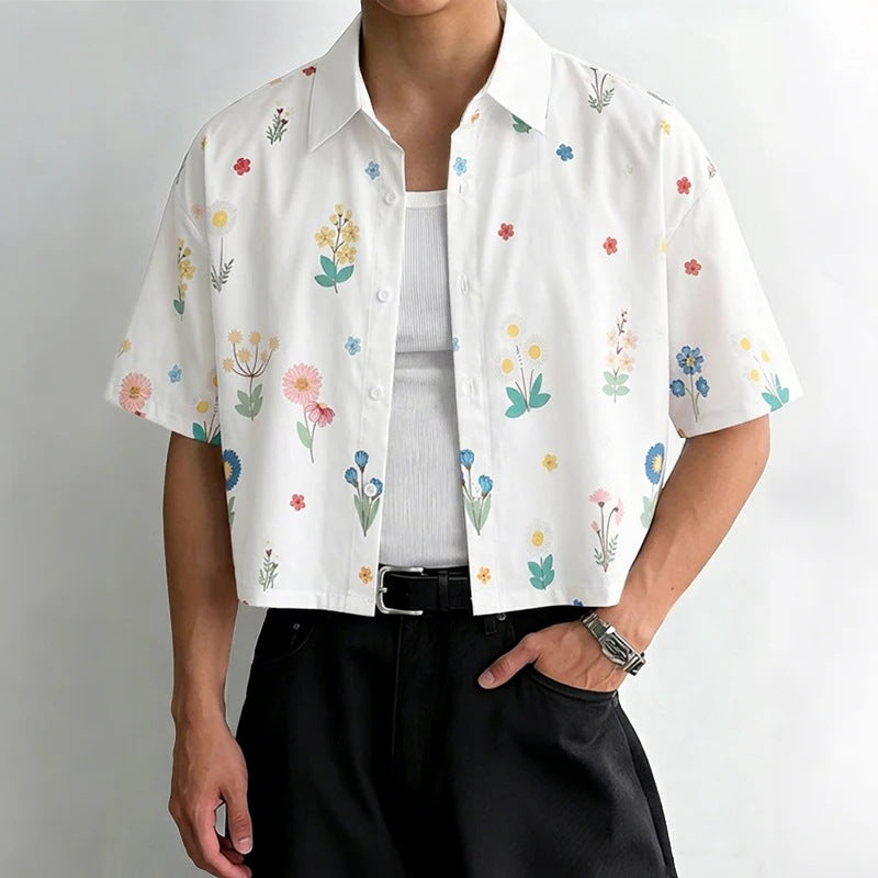 Damen nan kastig geschnittene Kurzarm-Hemdbluse mit floralem Allover-Print, Hemdkragen und kurzem Saum EB