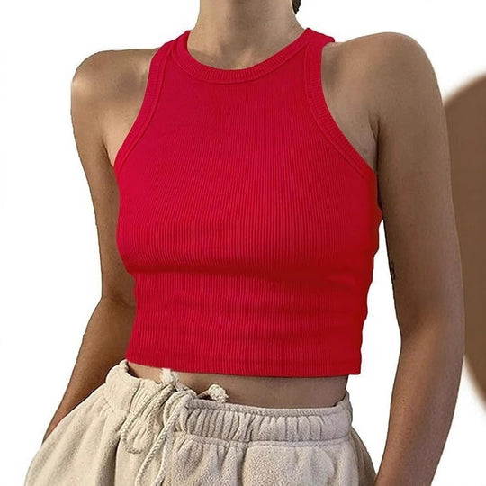 Damen sportliches Crop-Top mit elastischem Rippdesign EB