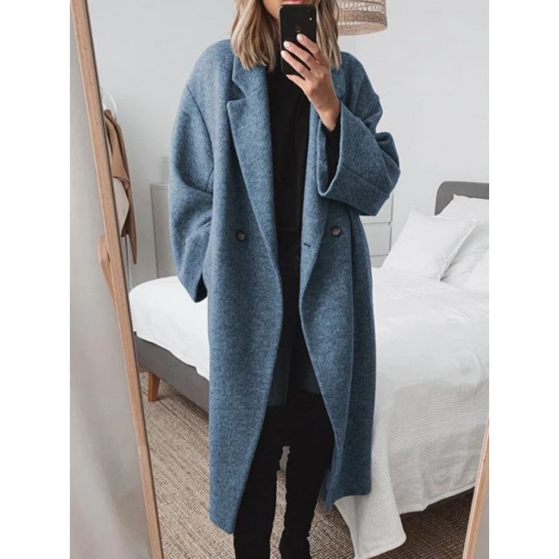 Damen Oversized Wolle-Mantel mit elegantem Revers und doppelt Knopfverschluss EB