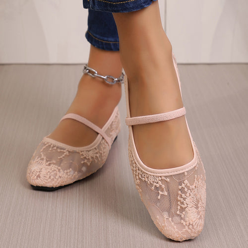 Damen Ballerinas mit filigranem Stickmuster und elastischem Riemen EB