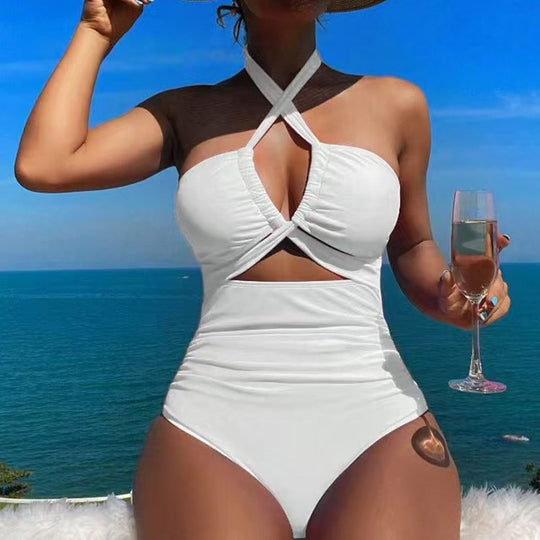 Damen Hoch geschnittener Monokini mit raffiniertem Kreuz-Design EB