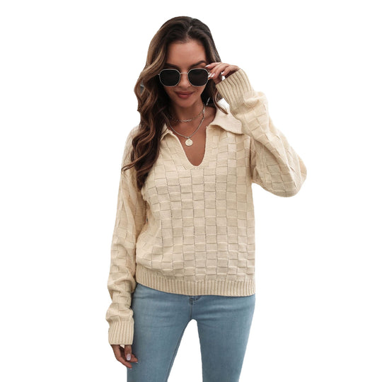 Damen Pullover mit modischem V-Ausschnitt und strukturiertem Muster EB
