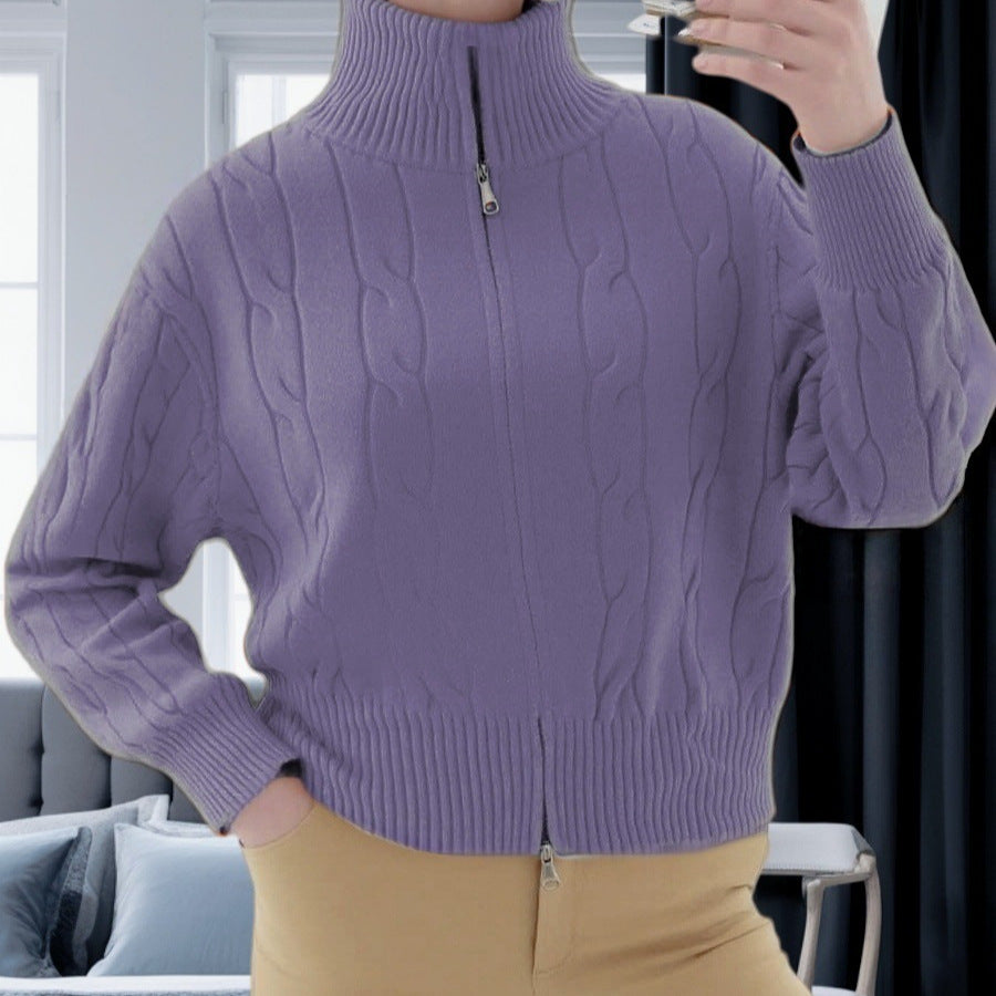 Damen Strickpullover mit hohem Kragen und Zipper EB