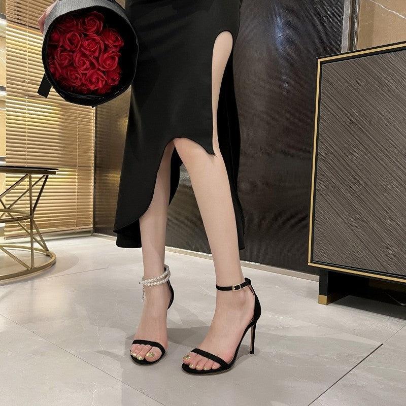 Damen elegante High Heels mit Perlenschmuck EB