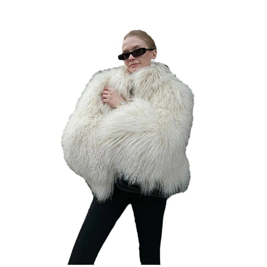 Damen Kuschelige Kunstfelljacke mit hohem Kragen und eleganten Details EB