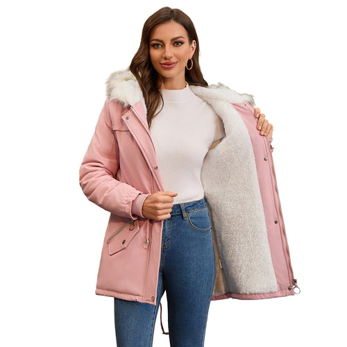 Damen modische Übergangsjacke mit kuscheligem Innenfutter und verstellbarem Bund EB