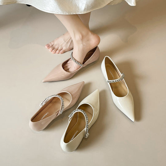Damen elegante spitze Ballerinas mit funkelndem Strassriemen EB