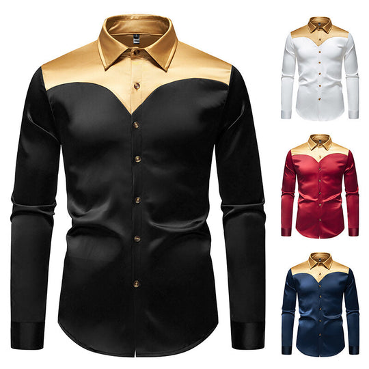 Herren Elegantes Langarmhemd mit glänzendem Kragen EB